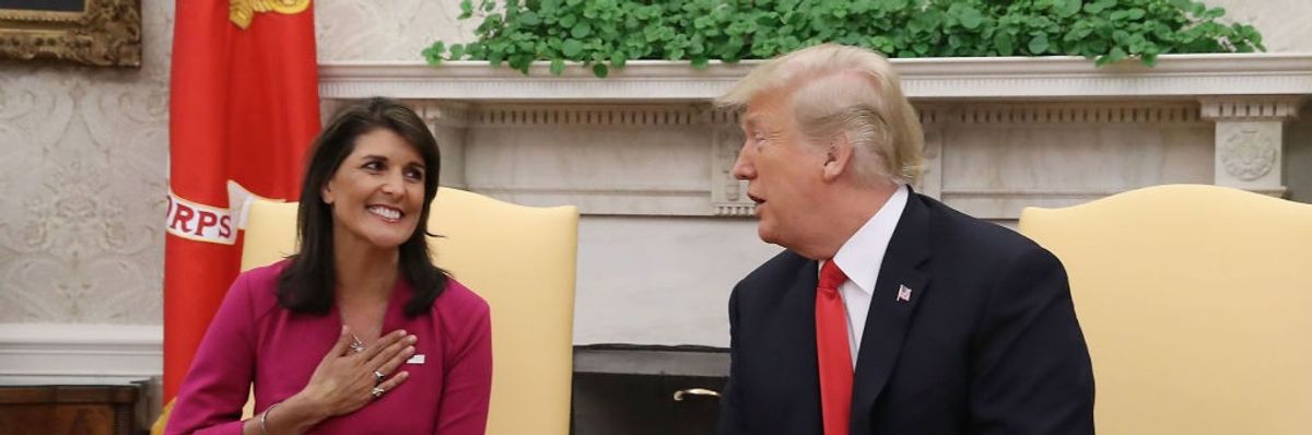 President Trump Meets With UN Ambassador Nikki Haley At The White House