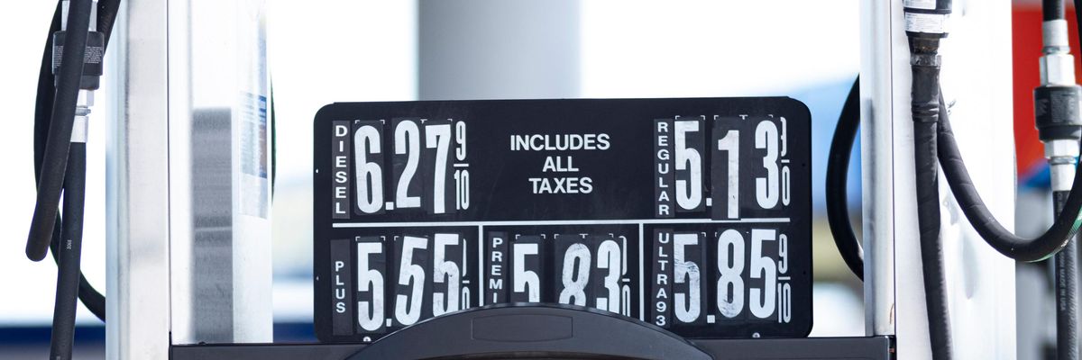 Prices are seen at a gas pump in New Jersey
