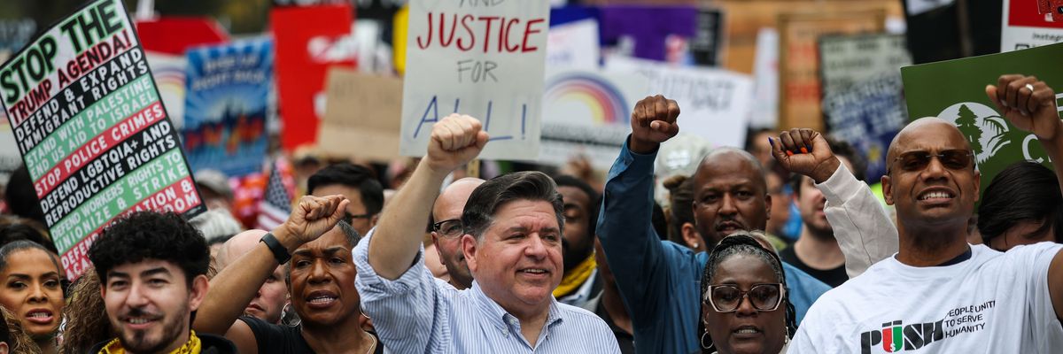 Pritzker joins demonstrators during the second "No Kings"