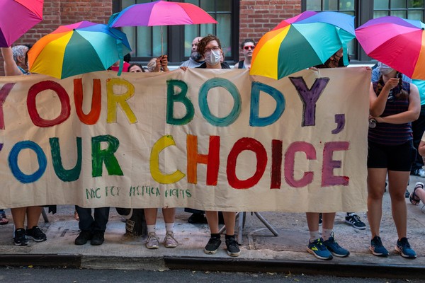 Pro-abortion rights demonstrators gather outside a Planned Parenthood clinic