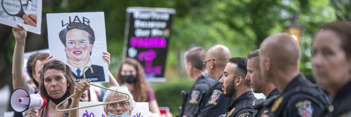 Pro-choice demonstrators outside Justice Brett Kavanaugh's house
