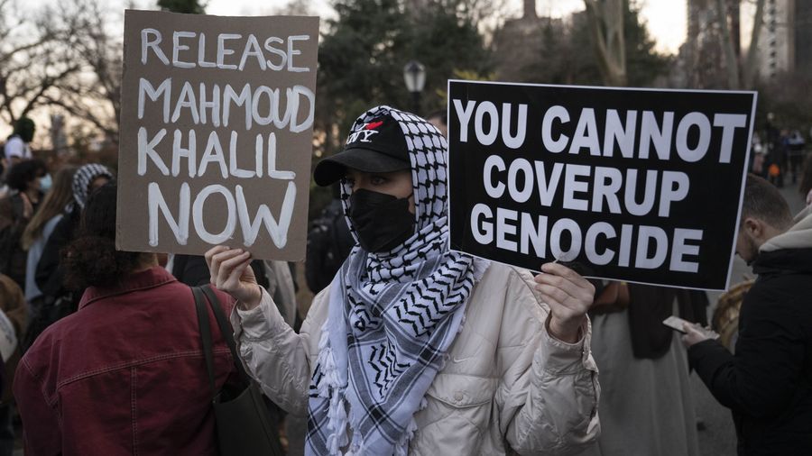 Pro-Palestine demonstrators gather outside Gracie Mansion