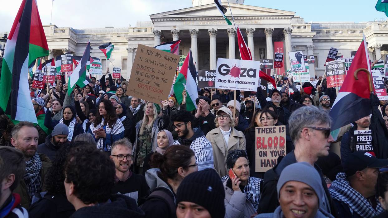 pro-Palestine demonstrators gathered in London's Trafalgar Square