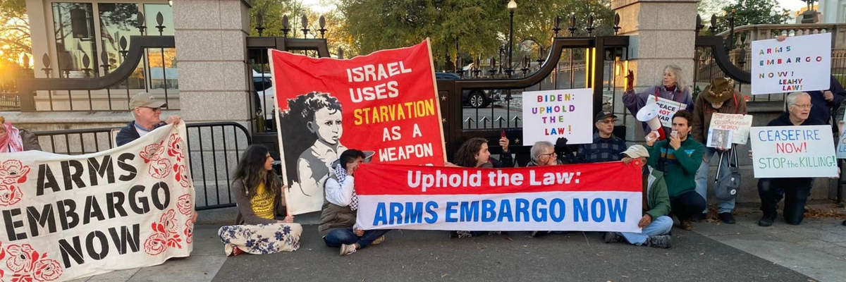 Pro-Palestine protesters block a White House gate to demand an arms embargo on Israel