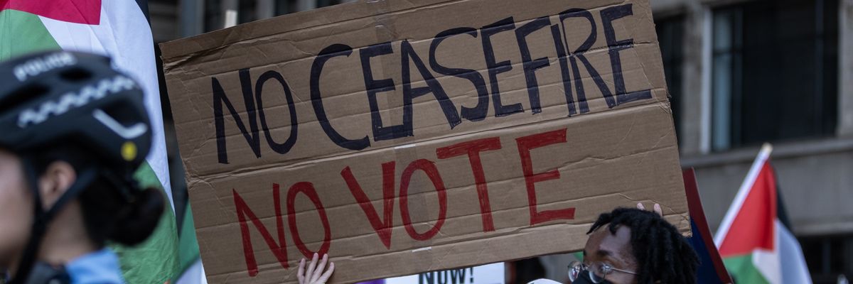 Pro-Palestine protesters march in Chicago ahead of the DNC.
