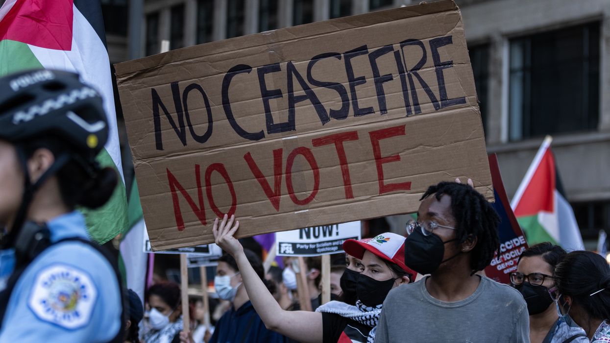 Pro-Palestine protesters march in Chicago ahead of the DNC.