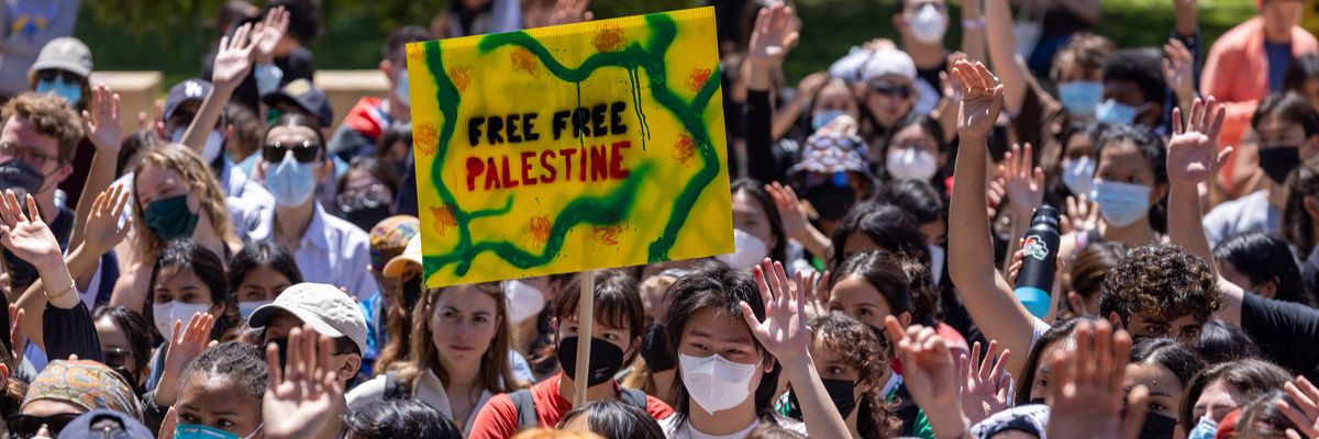 Pro-Palestinian demonstrators hold a student-faculty rally