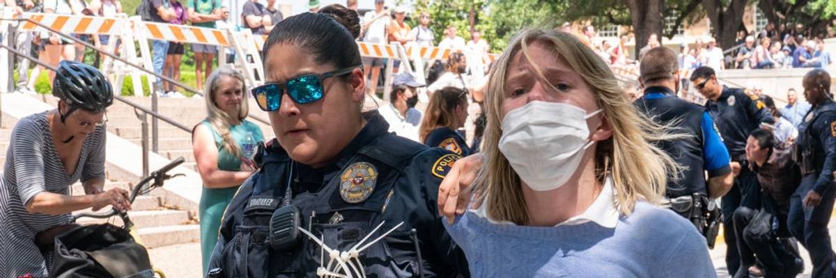 Pro-Palestinian protester arrested at UT Austin.