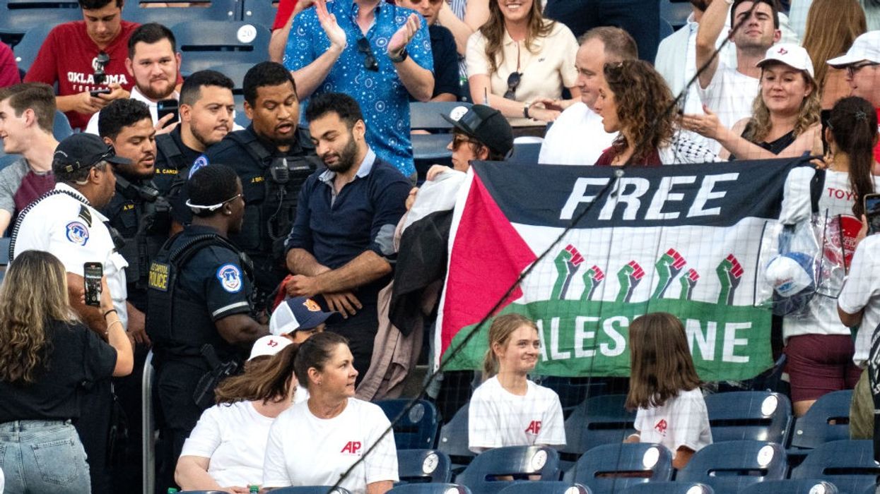 Pro-palestinian protesters during Congressional Baseball Game