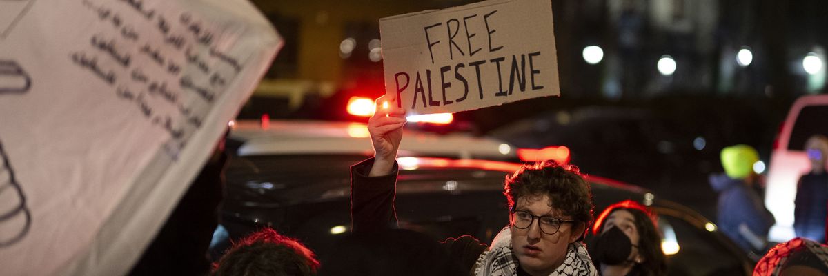Pro-Palestinian rights protesters gather outside Columbia University campus