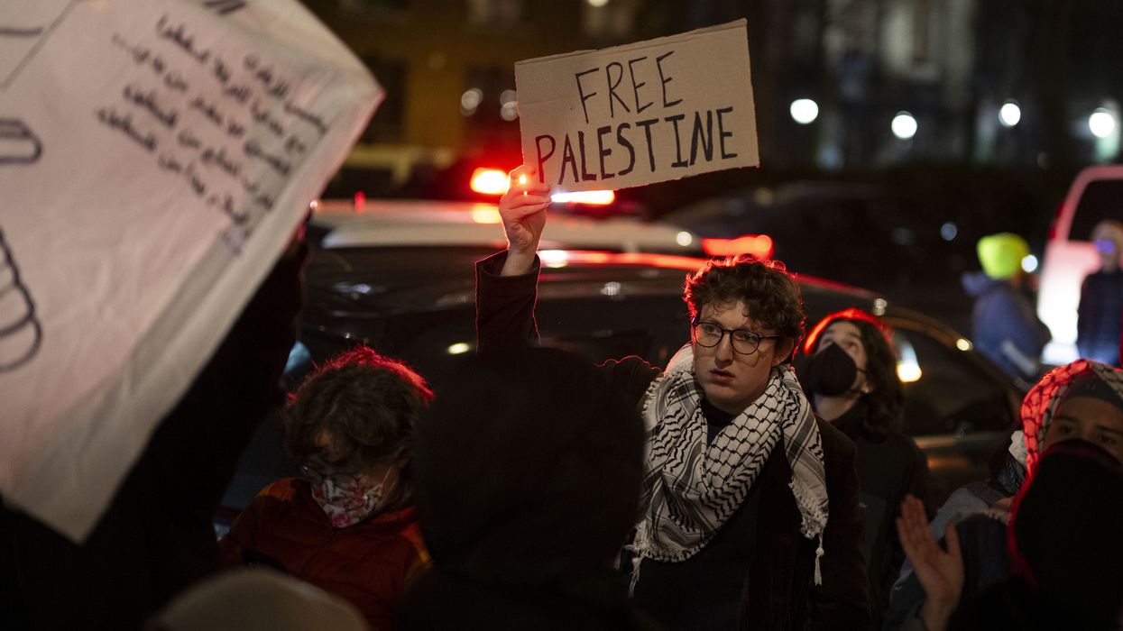 Pro-Palestinian rights protesters gather outside Columbia University campus