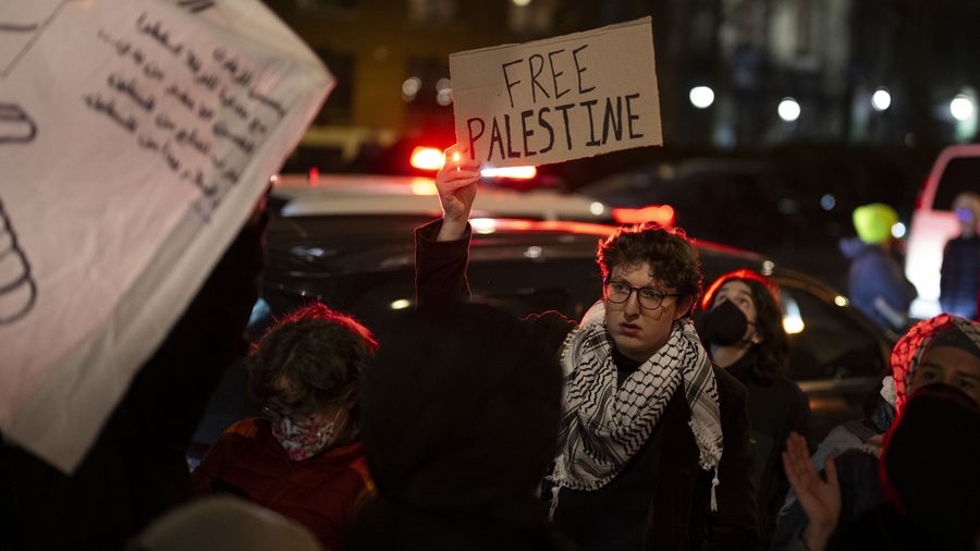 Pro-Palestinian rights protesters gather outside Columbia University campus