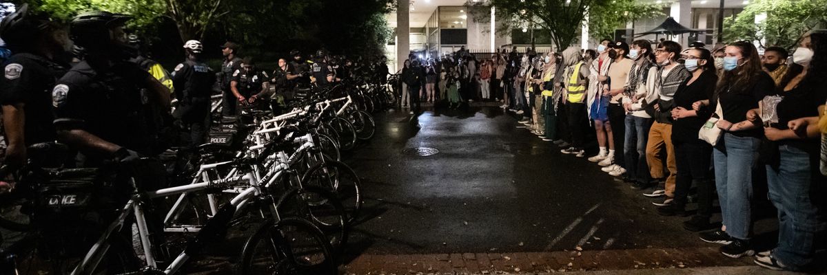 Pro-Palestinian students at GWU face off with police.