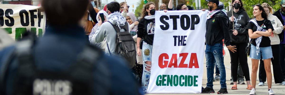 Pro-Palestinian students gather on the campus of Wayne State University