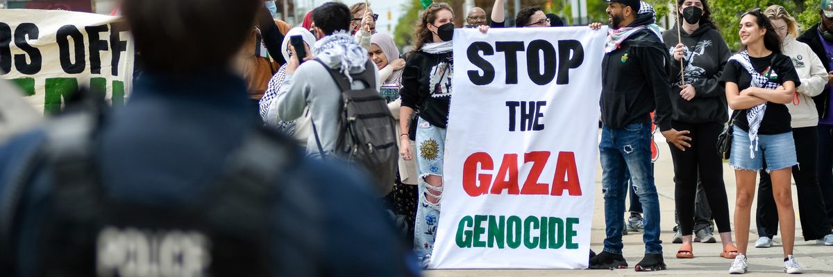 Pro-Palestinian students gather on the campus of Wayne State University