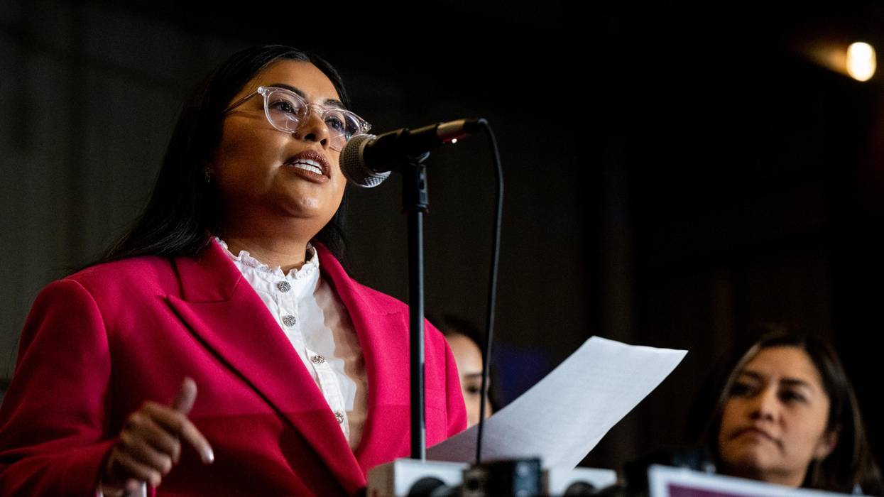 Progressive congressional candidate Jessica Cisneros speaks at an event