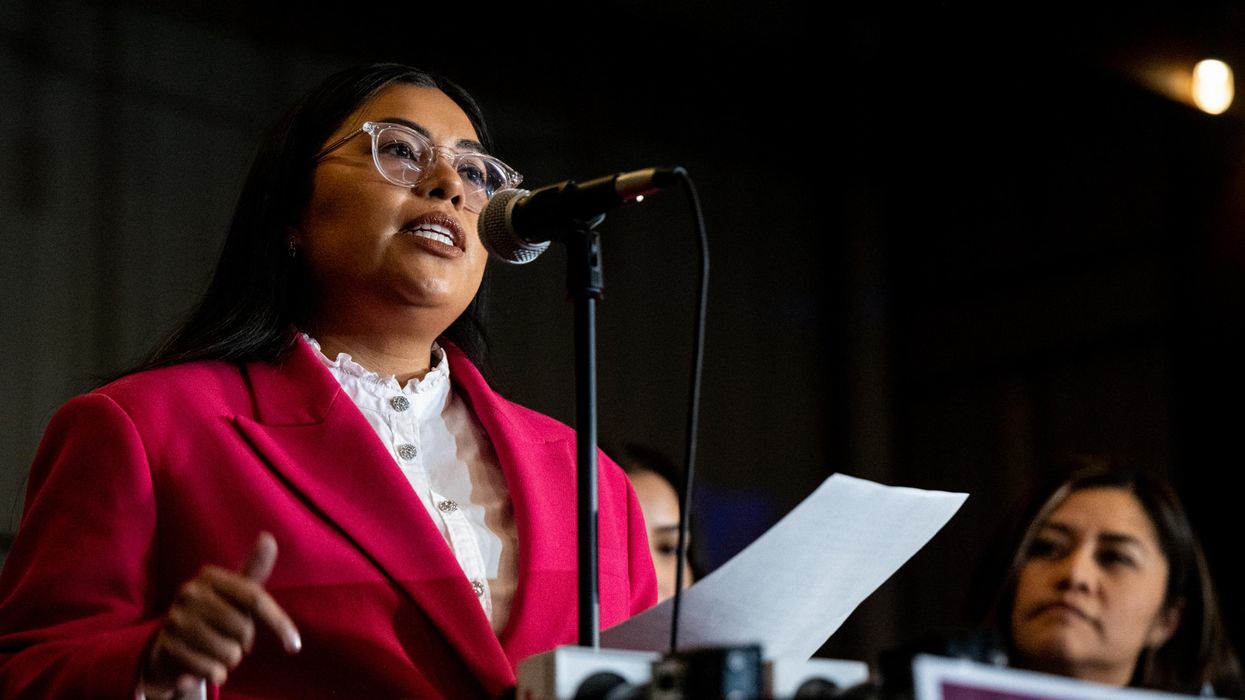 Progressive congressional candidate Jessica Cisneros speaks at an event
