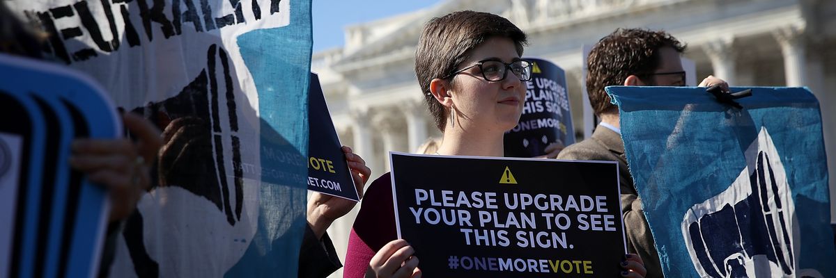 Proponents of an open and unregulated internet attend a news conference