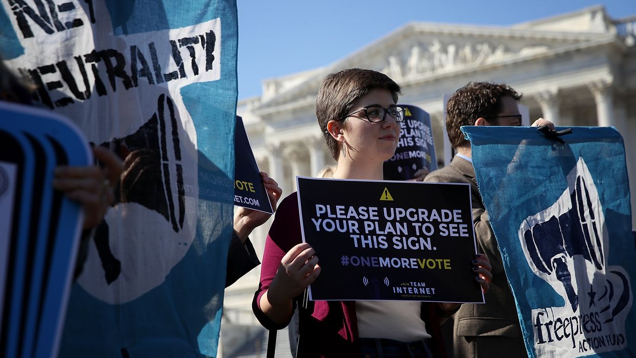 Proponents of an open and unregulated internet attend a news conference