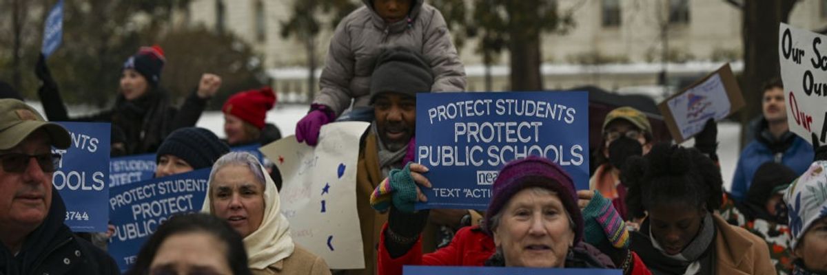 "Protect students, protect public schools" rally in Washington DC