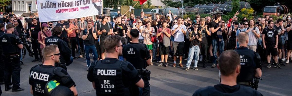 Protest against election party of AfD supporters