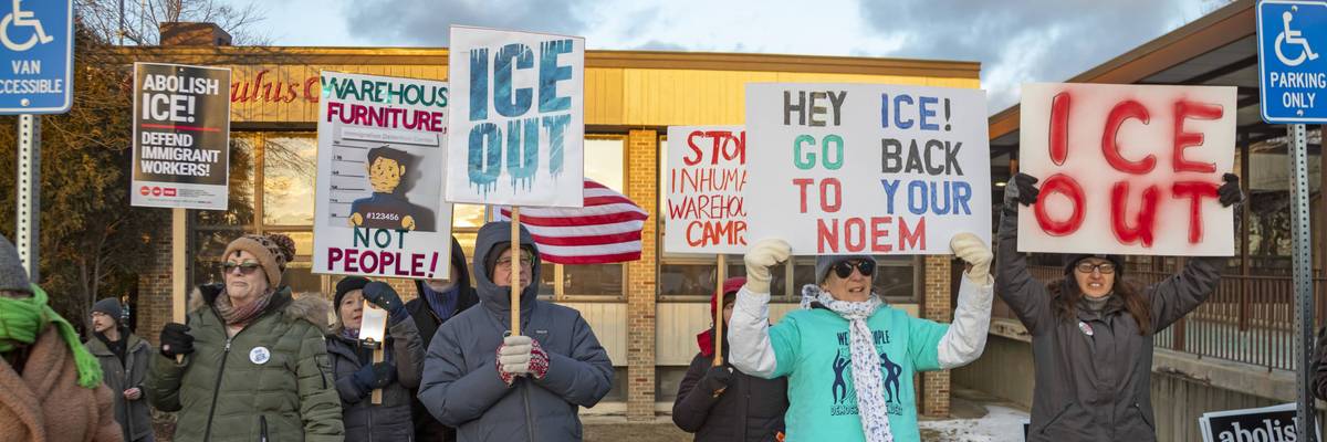 Protest Against ICE Detention Center in Detroit Suburb