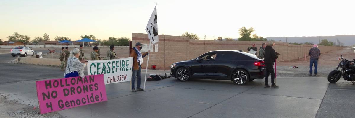 Protest at drone training base.