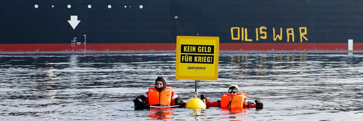 Protest of Russian oil tanker.