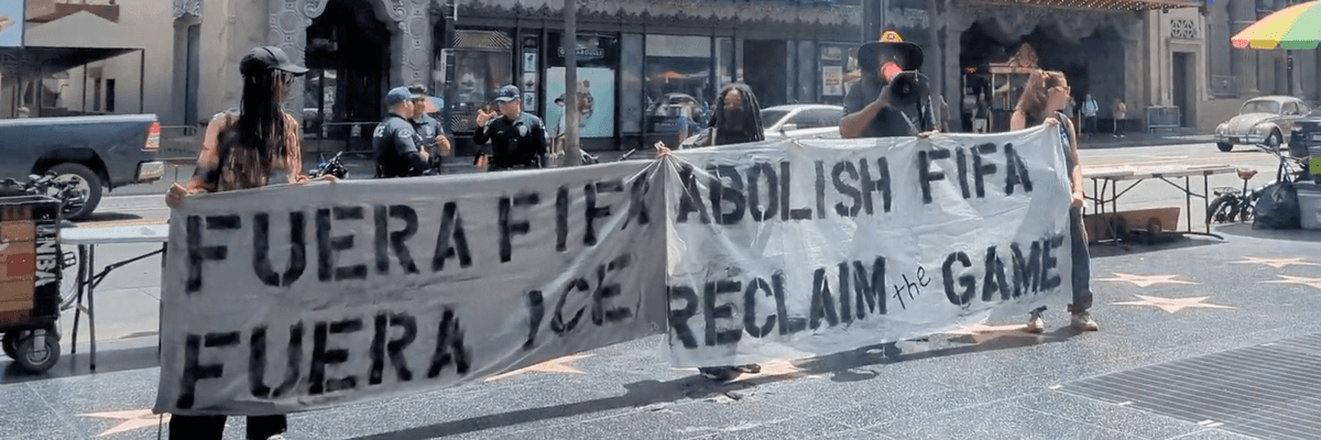 Protest outside LA FIFA store.