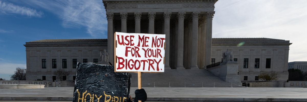 Protester dressed as a Bible at Supreme Court