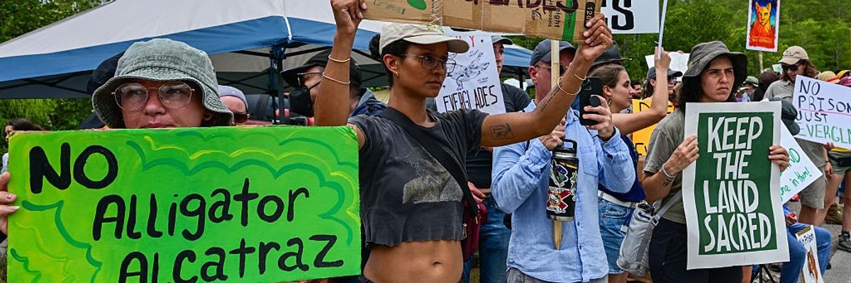 Protesters against Alligator Alcatraz in Florida