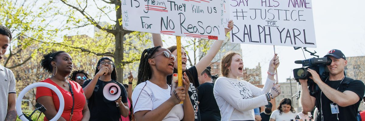 Protesters attend a rally for Black teen Ralph Yarl