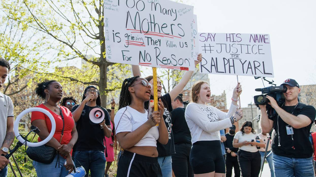 Protesters attend a rally for Black teen Ralph Yarl