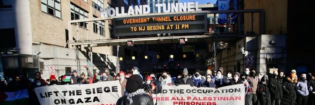 Protesters block the Holland Tunnel for Gaza.