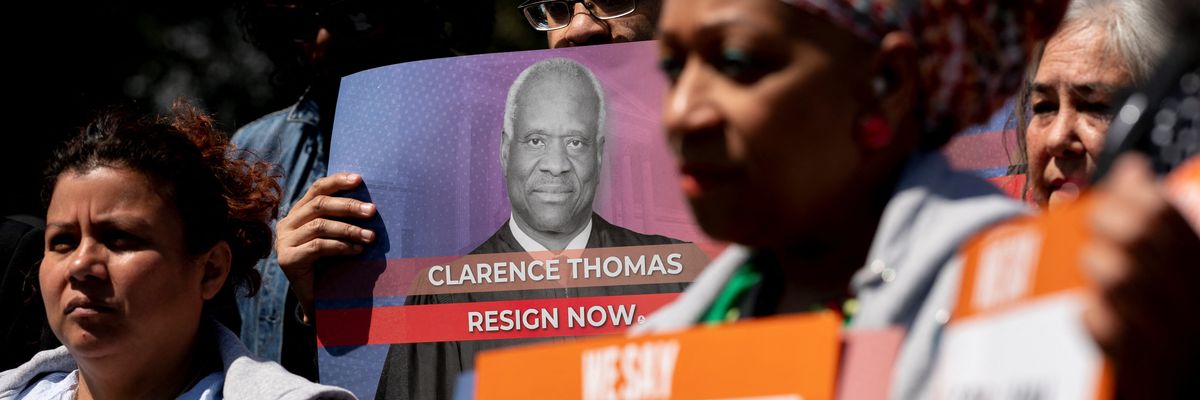 Protesters call on Clarence Thomas to resign