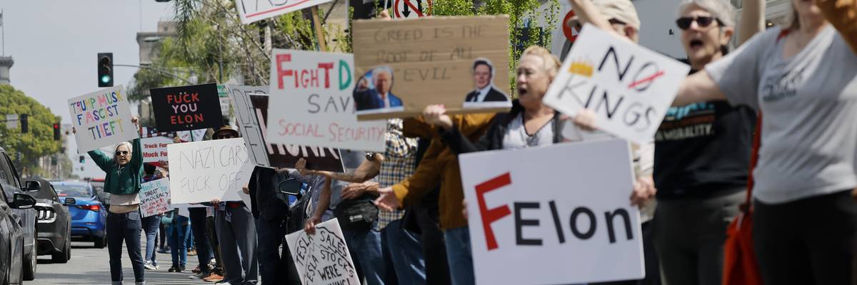 Protesters demonstrate against Tesla CEO Elon Musk’s Department of Government Efficiency (DOGE)