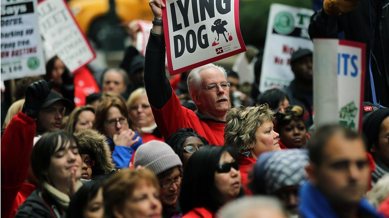 Protesters denounce private equity firm Cerebrus outside hospital