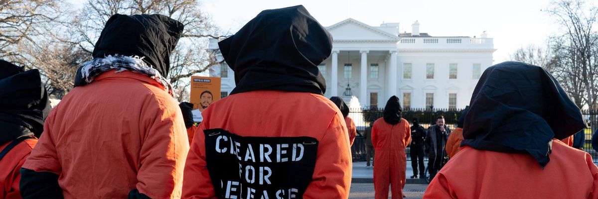 Protesters denouncing Guantanamo prison outside White House