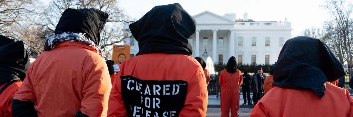Protesters denouncing Guantanamo prison outside White House