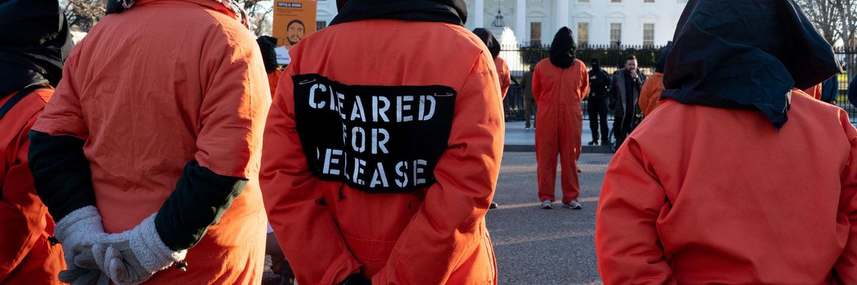 Protesters denouncing Guantanamo prison outside White House