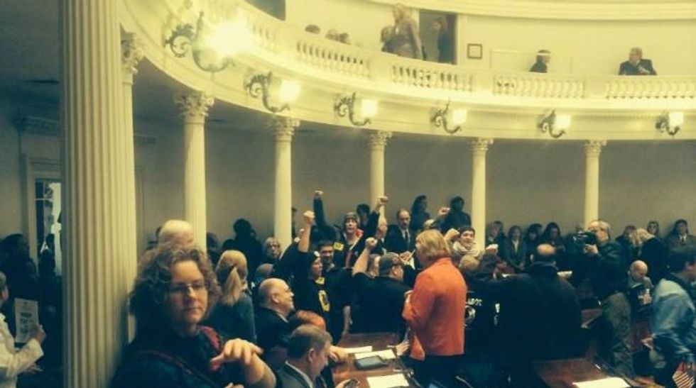 Protesters flooded the Vermont statehouse on Thursday. (Photo courtesy of Jonathan Leavitt)