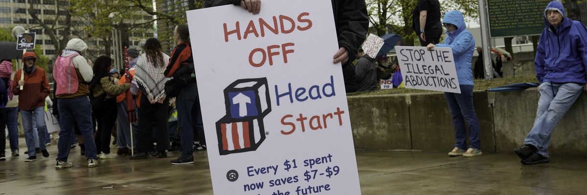 Protesters gather at Hart Plaza in downtown Detroit, Michigan