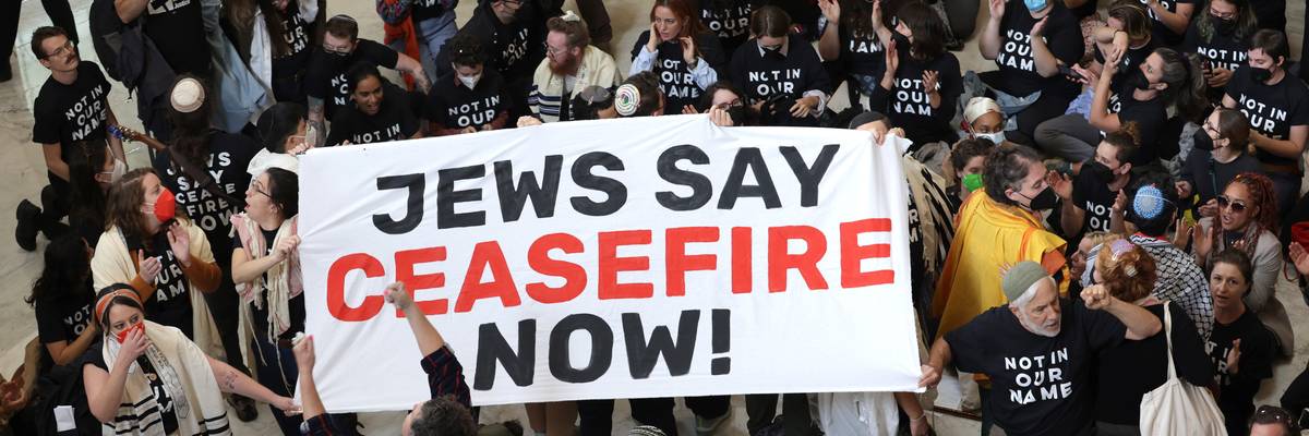 Protesters hold a demonstration in support of a ceasefire in Gaza