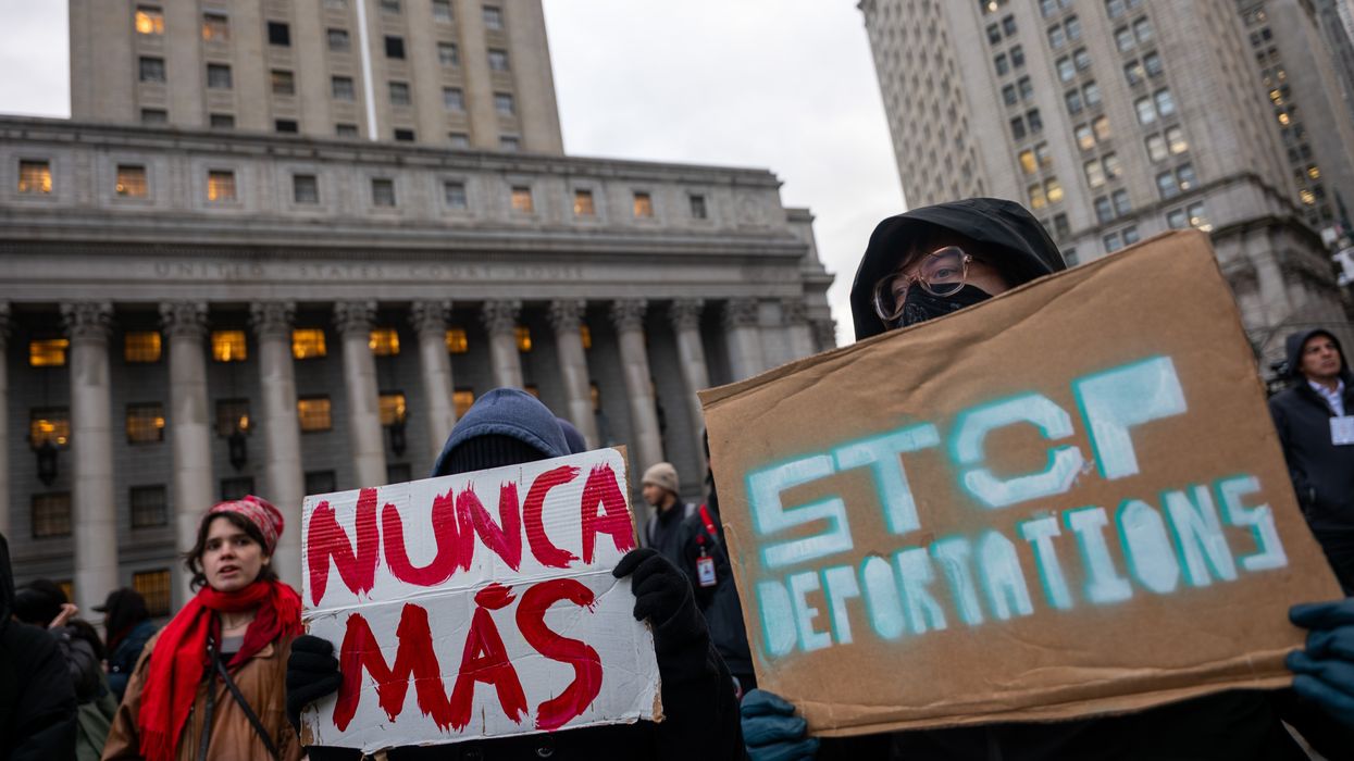 Protesters hold a rally and march against the immigration policies of the Trump administration