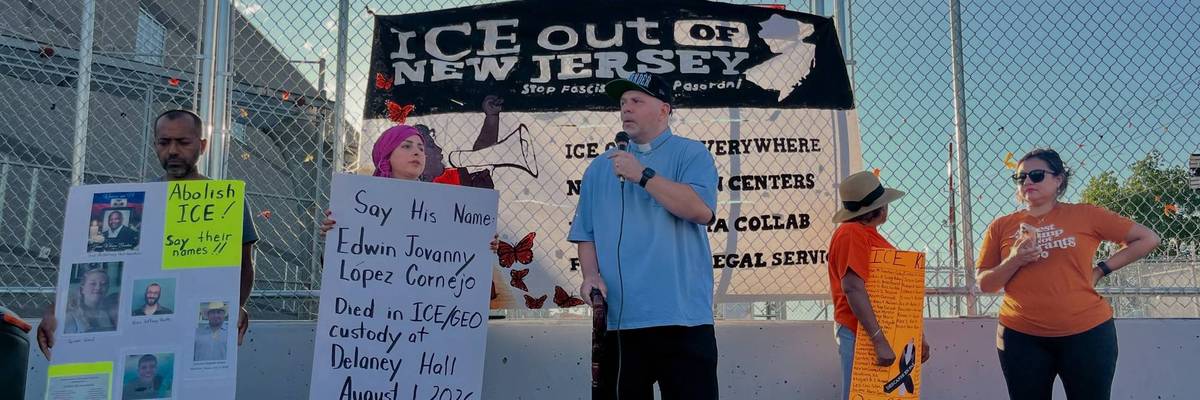 Protesters hold a vigil outside Delaney Hall ICE lockup in Newark, New Jersey