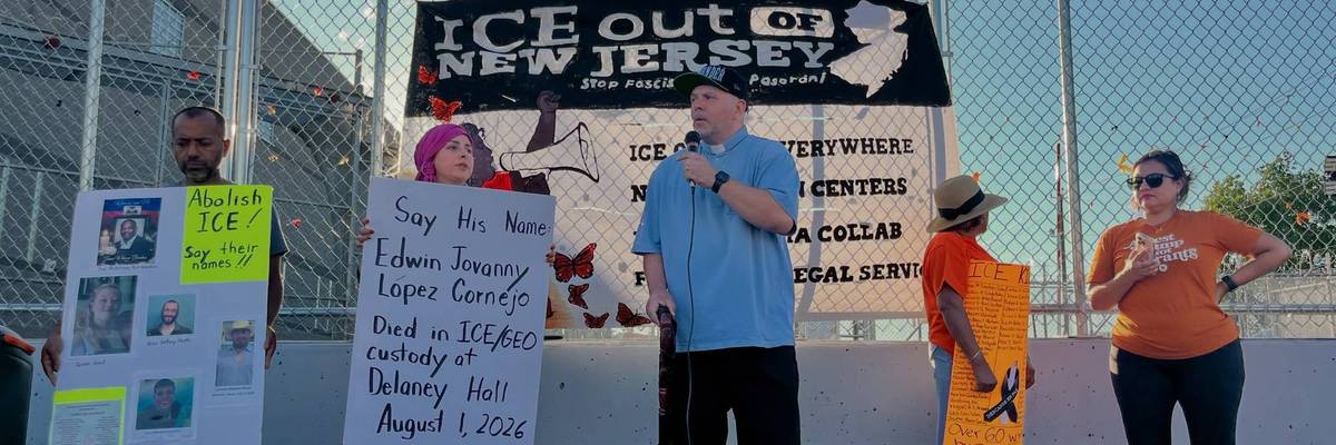 Protesters hold a vigil outside Delaney Hall ICE lockup in Newark, New Jersey