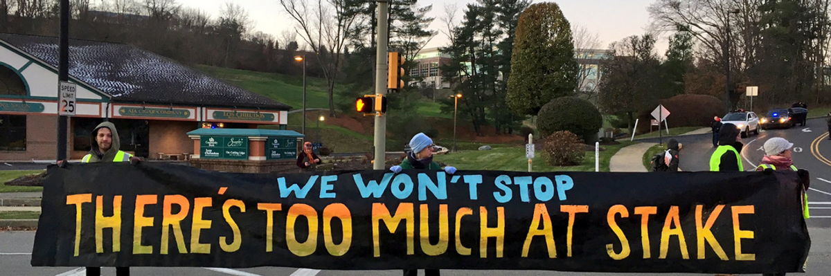 Anti-Fracking Protest Shuts Down Traffic at Energy Companies' Offices
