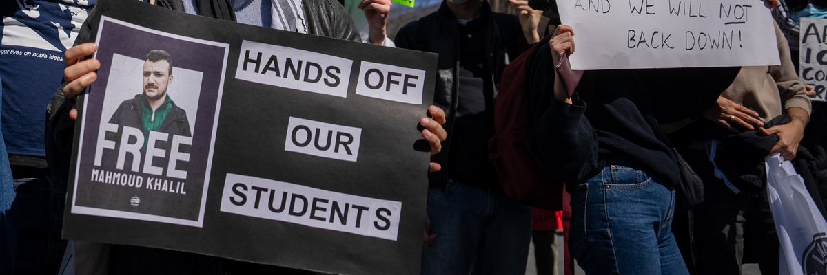 Protesters march to demand release of Mahmoud Khalil.