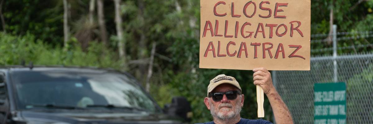 Protesters rally against "Alligator Alcatraz" in Florida, Everglades