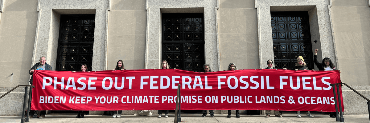Protesters rally in front of the U.S. Interior Department in Washington, D.C.